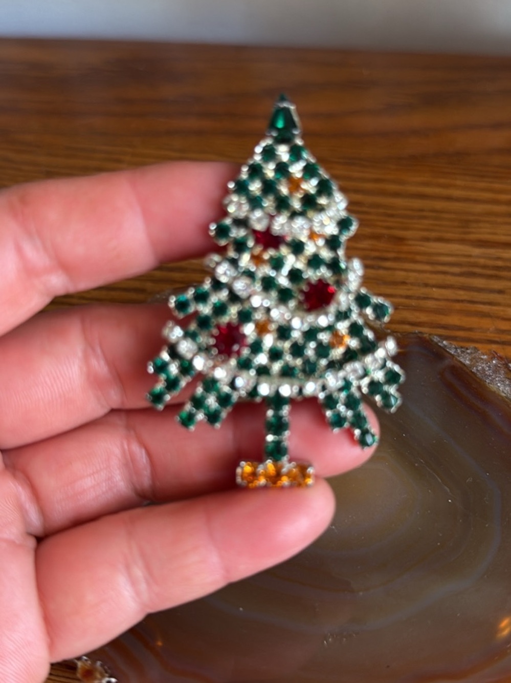 Green Crystal Christmas Tree Brooch - Women Jewelry